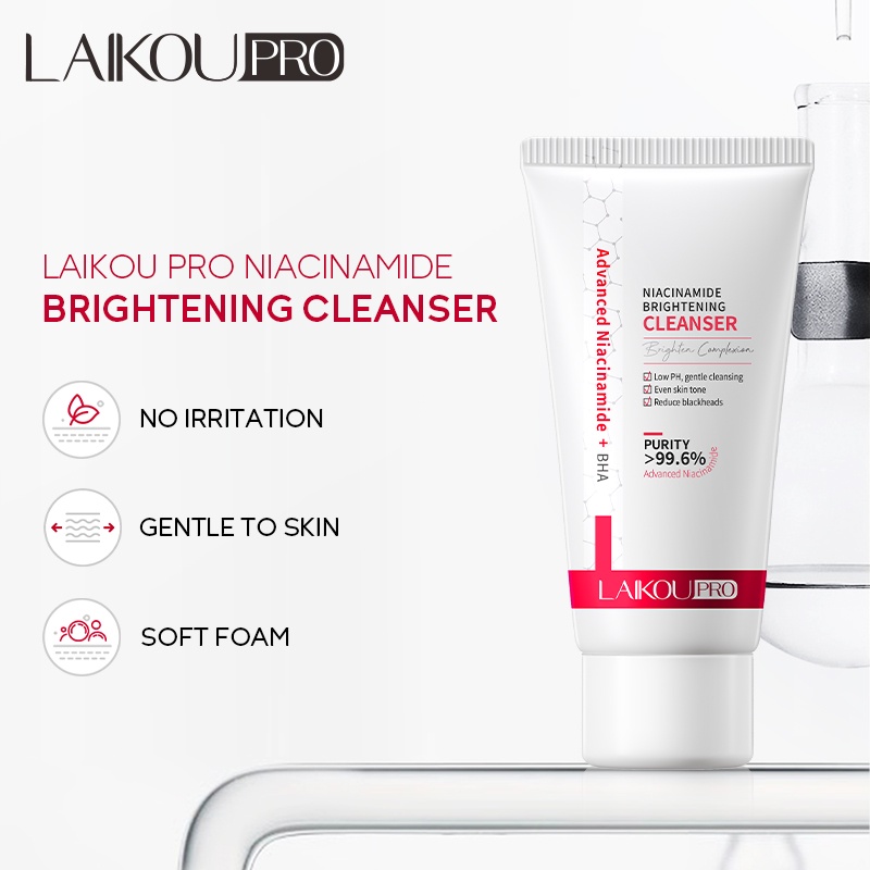 LAIKOU Pro 99,6 % Niacinamida Limpador Brilhante Limpeza Suave Iluminar Melanina 50g