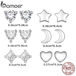 Bamoer 925 Prata Mini Brincos Redondos De Zircônia Série Moda Joalheria Para Mulheres
