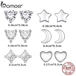Bamoer 925 Prata Mini Brincos Redondos De Zircônia Série Moda Joalheria Para Mulheres