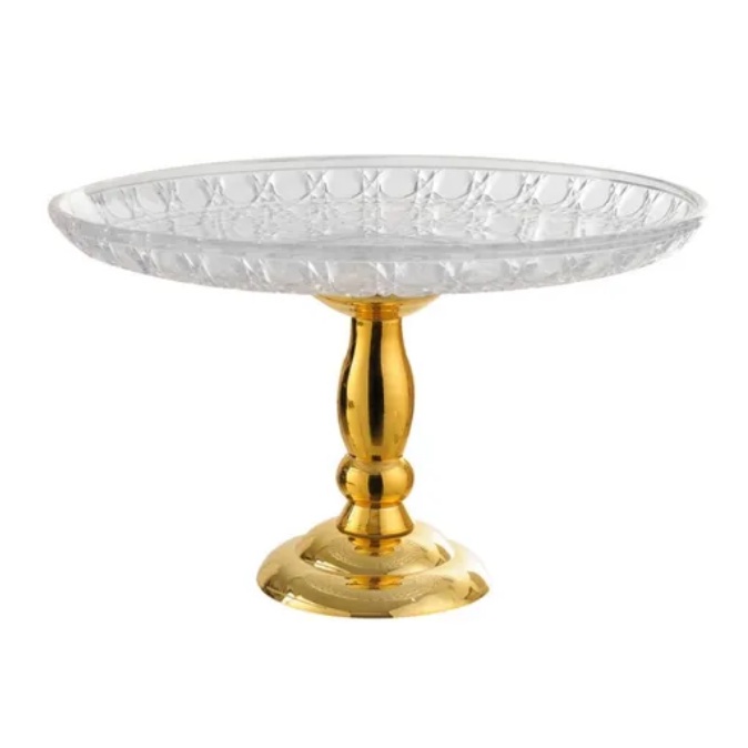 Boleira Bandeja Porta Bolo Pé Metalizado / Doces Festa Mesa Cristal Luxo