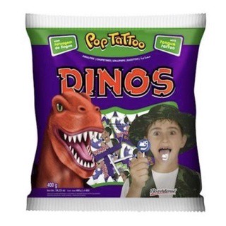 Pirulito Pop Tattoo Dinossauros Pinta Língua C/50 unids - 400g - Boavistense