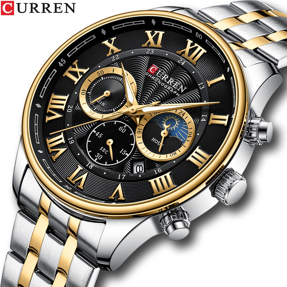 Relógio Masculino CURREN Nova Moda Original Top Luxo Marca Apontador Luminoso Aço Inoxidável Multifuncional Negócios Lazer Esportes Quartzo A Prova D'água 8427 XG - Watches