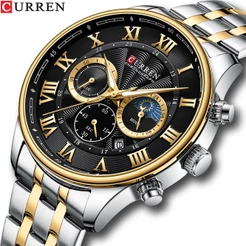 Relógio Masculino CURREN Nova Moda Original Top Luxo Marca Apontador Luminoso Aço Inoxidável Multifuncional Negócios Lazer Esportes Quartzo A Prova D'água 8427 XG