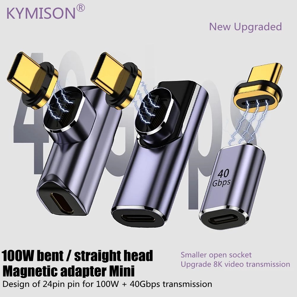 Conversor USB C Para Tipo Adaptador De Carregador Magnético USB4.0 40Gbps PD 100W Ímã De Carregamento Rápido 24 Pinos Cabo-8K