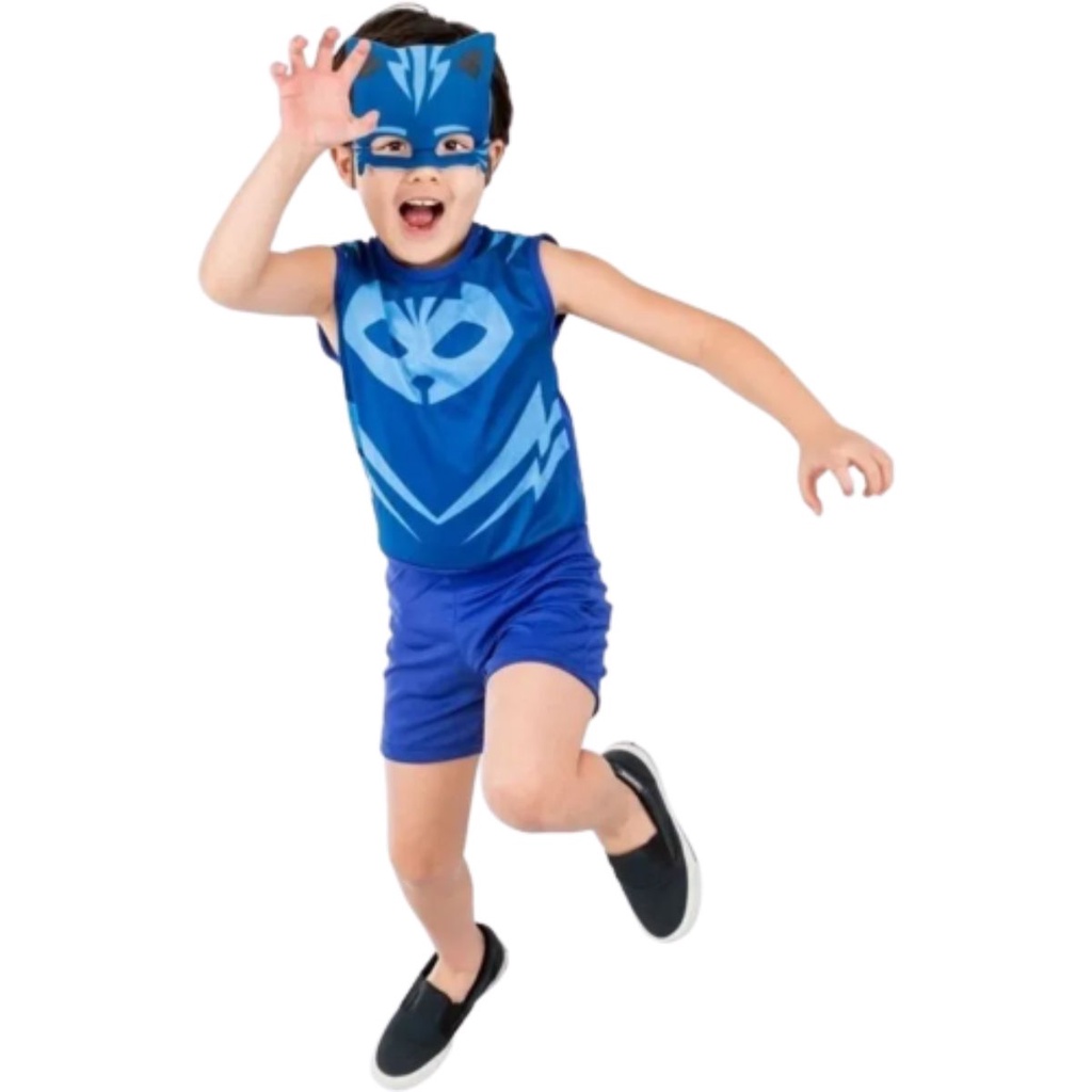 Fantasia Menino Gato Pop Regata PJ Masks Heroes de Pijama Infantil