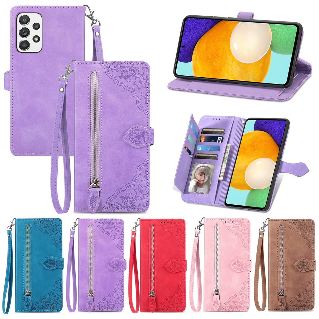 Para Samsung Galaxy A02 A03 Core A04 A02S A03S A04S M23 M33 M53 5G Multifuncional Zíper Flip Carteira Alça De Pulso Embu
