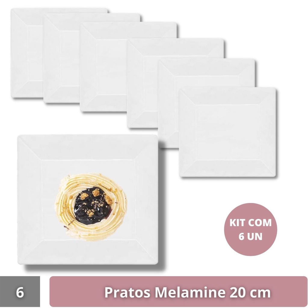 06 Pratos Sobremesa Melamine Quadrado Bar Restaurante  20cm em Oferta na Shopee