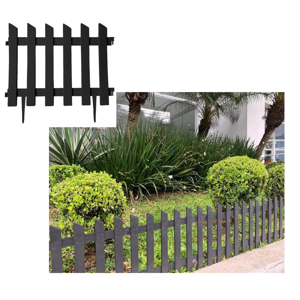 Cerquinhas Para Jardim Preta Kit 15 Cercas Decorativa Ripa Plástico Faz 5 metros linear  P
