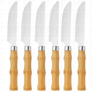 Faqueiro 6 Peças Aço Inox, Cabo Estilo Bambu
