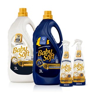 Kit Lava Roupas Infinity Care Baby Soft 3L + Amaciante Dark Blue Baby Soft 3L + 2 Sem Passar Baby Soft 300ml