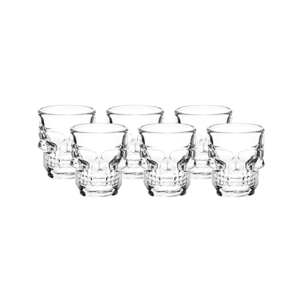 Conjunto C/6 Copos Shot Dose Vidro Caveira Tequila 50mL