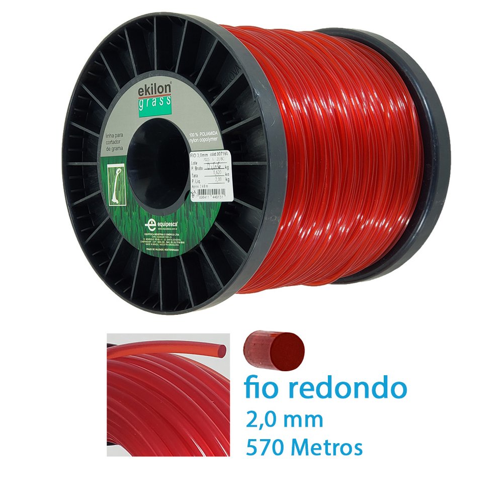 Fio Nylon Redondo Roçadeira Grama 2mm 570 Metros 2kg Ekilon