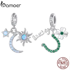 Bamoer Prata 925 Pingente Trevo De Quatro Folhas E Horseshoe Série Fresca De Pendurar Miçangas Para Diy Bracelet Acessórios