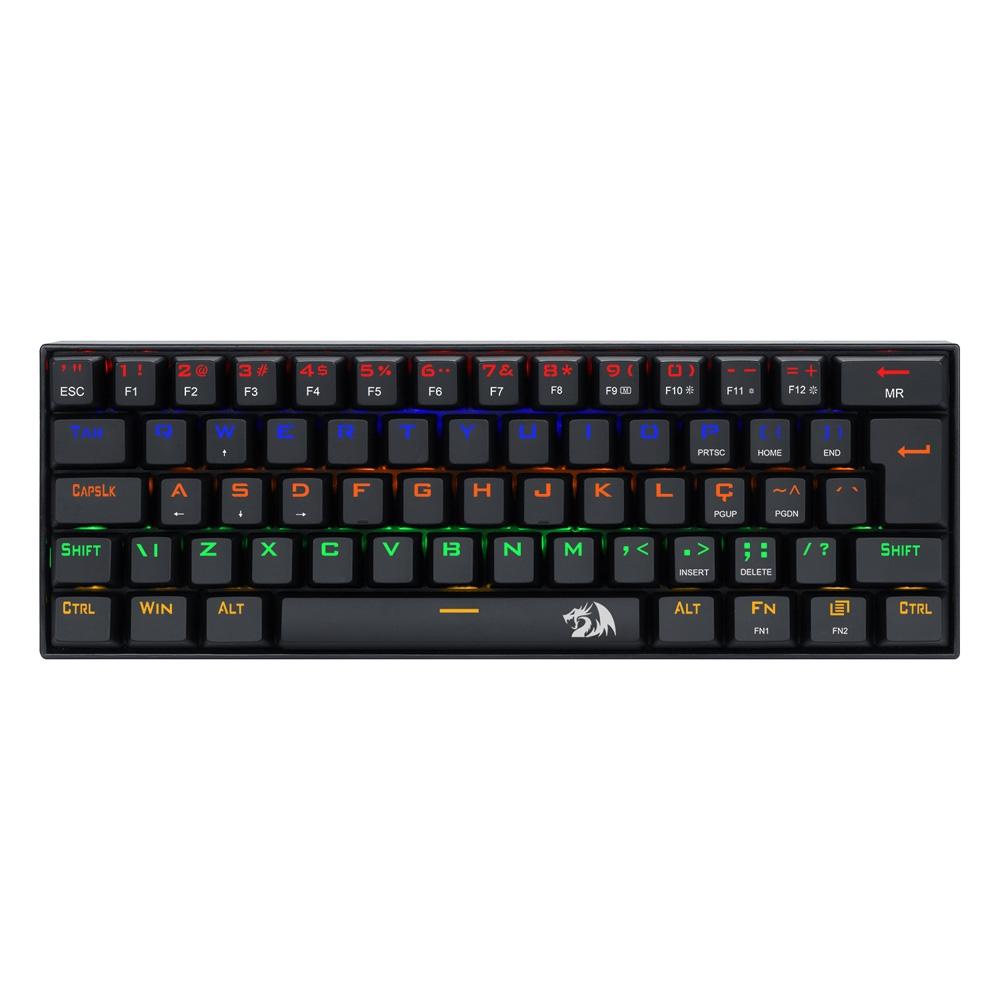 TECLADO MECANICO USB GAMER LAKSHMI RAINBOW SWITCH BLUE REDRAGON K606R PRETO