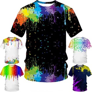 Nova Tinta Masculina De Verão Moda 3D Estampada Casual Manga Curta Camiseta Splash Drip Colorida