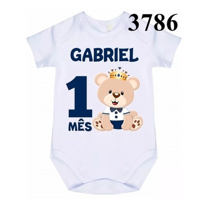 Body Bebê Personalizado Urso Príncipe  Mês E Nome C 3786 em Oferta na Shopee