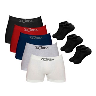 Kit 12 Cuecas Boxer Algodão Zorba + 6 Pares de Meias