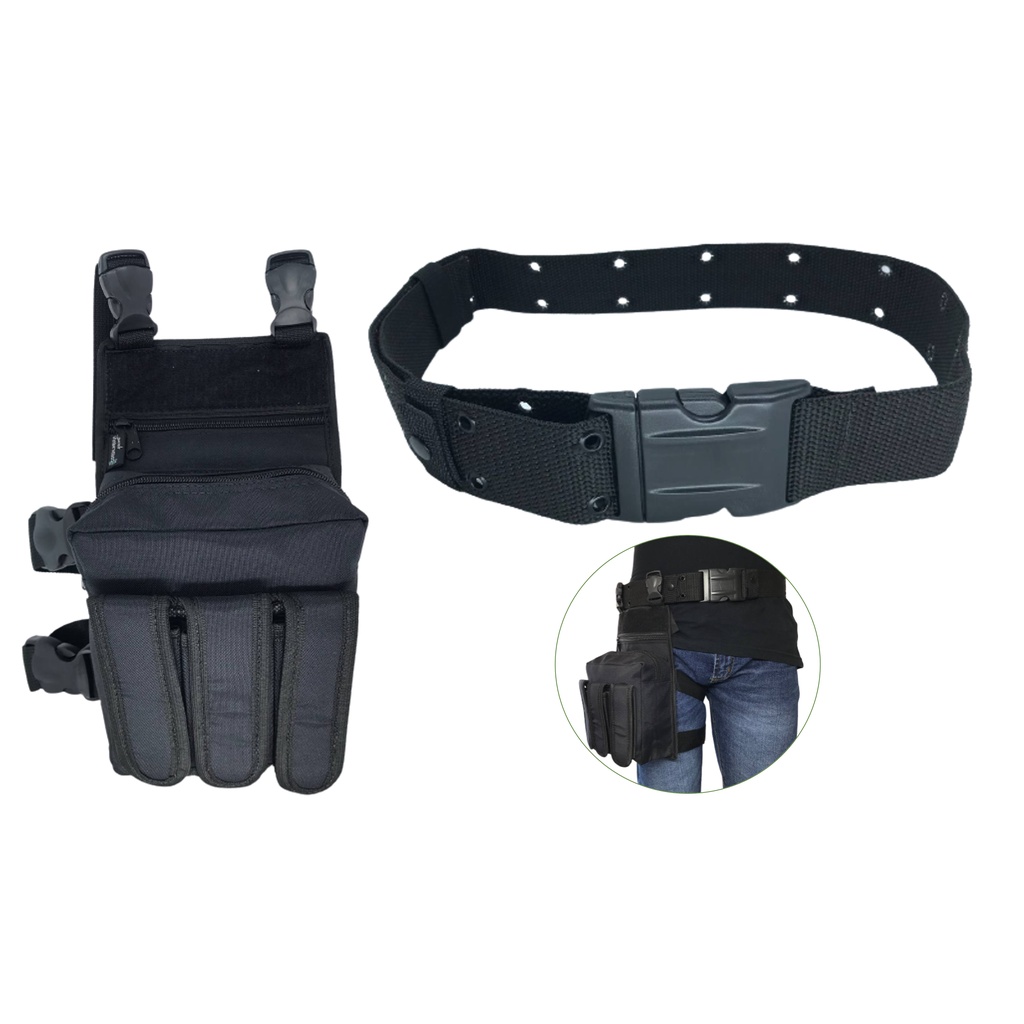 Bornal Tático com 3 Bolsos Militar Ajustável  Preto + Cinto Tático de Guarnição Ilhós em Oferta na Shopee