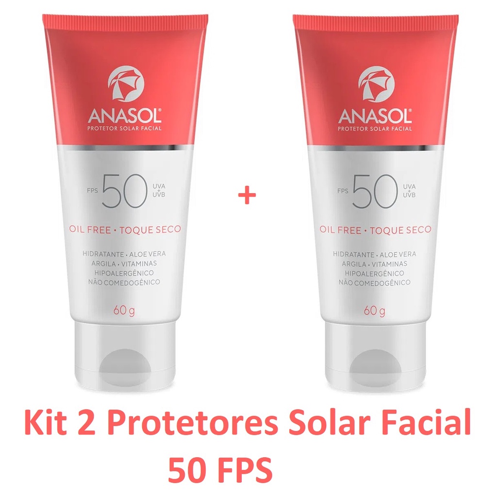 Anasol Kit 2 Protetores Solar Facial FPS 50 - Toque Seco - 60g em Oferta na Shopee
