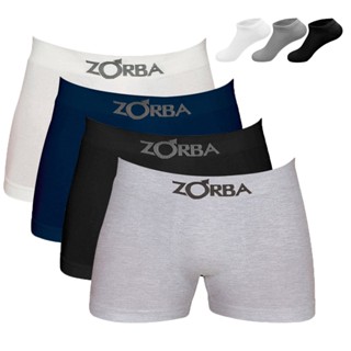 Kit 4 Cuecas Boxer Zorba Algodão 781 + 3 Pares de Meias M4