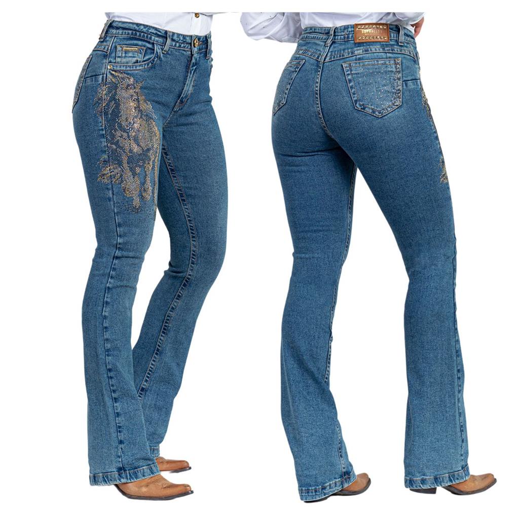 Calça Flare Feminina Jeans Com Licra Cintura Alta Com Efeito