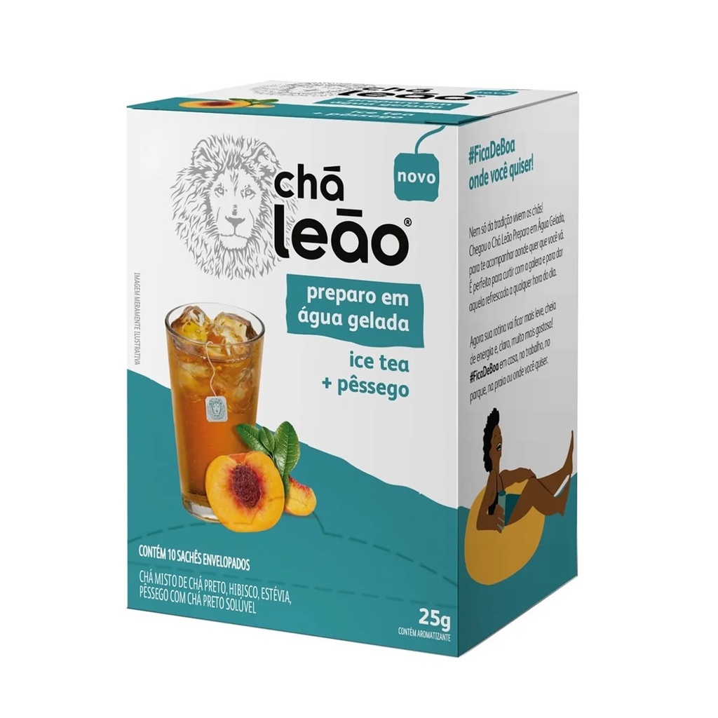 Chá Leão sabor Ice Tea e Pessêgo 10 sachês de 2,5g - Chá Leão em Oferta na Shopee