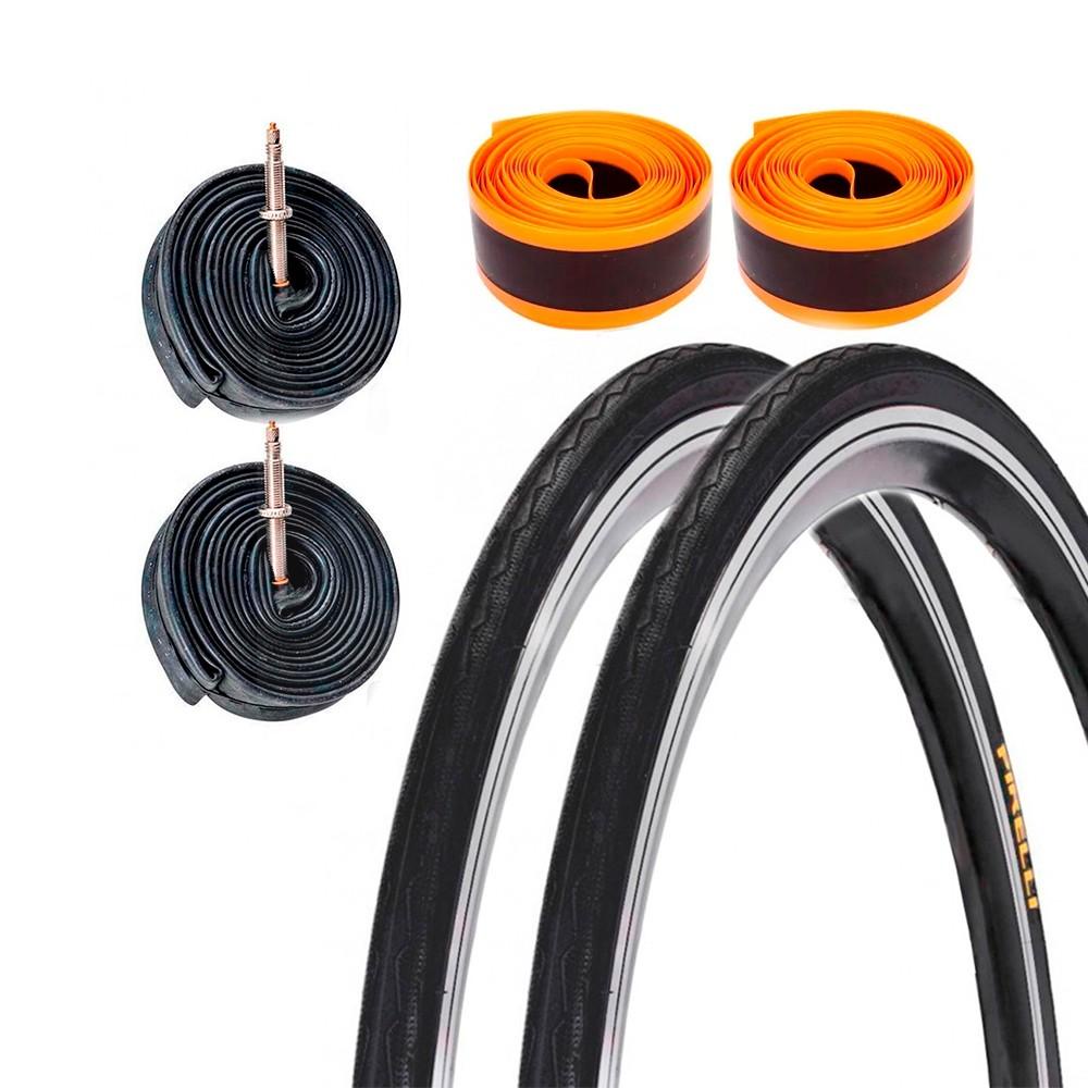 Kit Par Pneu Pirelli Tornado Alfa 700x25 + 2 Câmaras Bico Fino + 2 Fitas Anti Furo