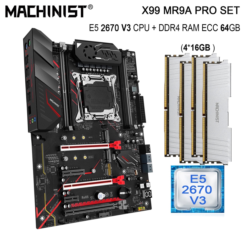 Machinista MR9A-PRO-MAX kit placa-mãe com xeon e5 2670 v3 cpu 64g