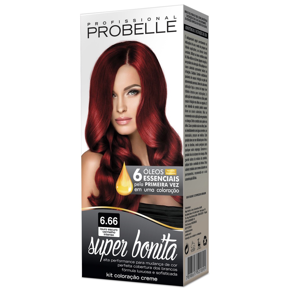 Coloração Super Bonita 6.66 Louro Escuro Vermelho Intenso 50g - Probelle probelle