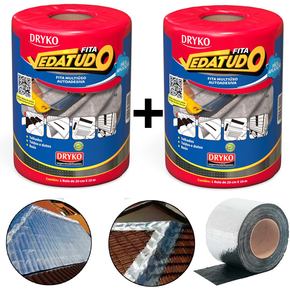 KIT 2 Fitas manta asfáltica auto adesiva aluminizada multiuso 20 cm x 10 m VEDATUDO