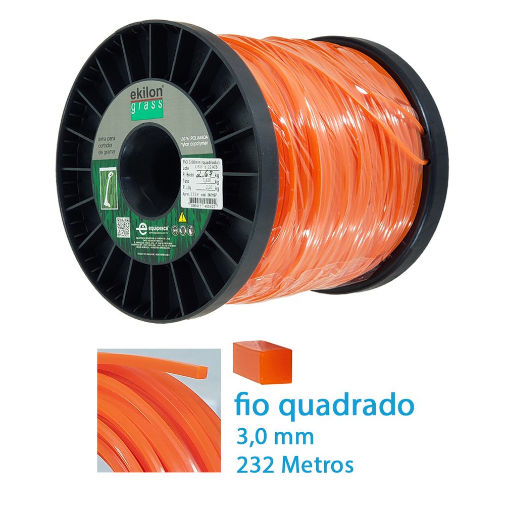 Fio Nylon Quadrado Roçadeira Grama 3mm 232 Metros 2kg Ekilon