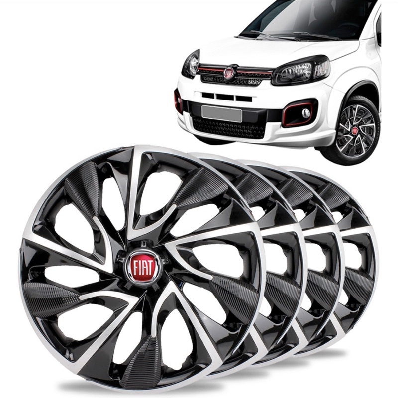 Jogo Calotas Esportiva Ds4 Aro 14 Black/Silver Fiat Argo Cronos Mobi Uno