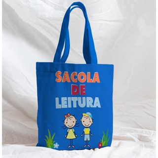 Bolsa Sacola Artesanal de Tecido Sacola de Leitura Azul Crianças