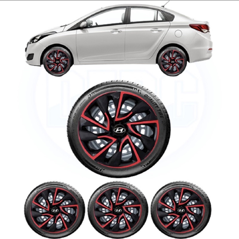 Jogo 4 Calotas Ds4 Aro 15 Preto/Vermelho Hb20 Hb20S Hb20X
