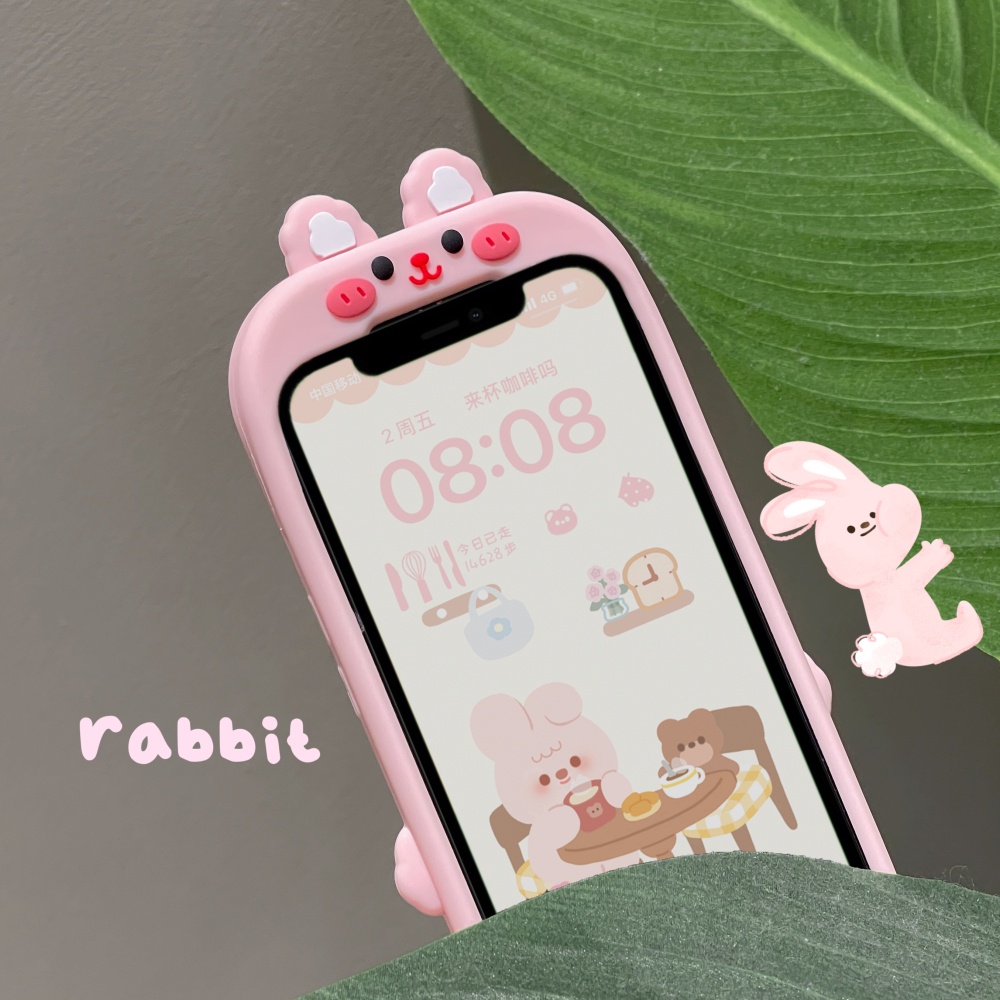 Capinha De Celular De Silicone Fofo Coelho Rosa Para iPhone 14 13 12 11 Pro Max Desenho Menina Anti-Impacto Capa Traseira Flexível Presente