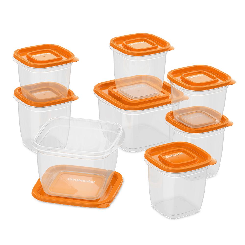 Conjunto de Potes Continental Tampa Laranja com 8 unidades - Home & Living