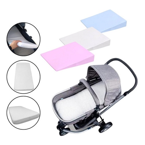 Imagem Travesseiro Anti Refluxo Bebe Carrinho + Colchonete Branco