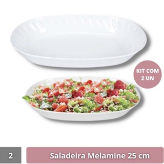 2 Saladeiras Tigelas Travessas Oval Melamine Branca 25 Cm em Oferta na Shopee