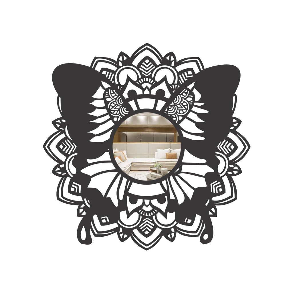 Imagem Espelho Decorativo Mandala Borboleta MDF Preto Fosco em 3 Tamanhos