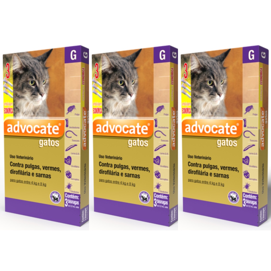 3 Antipulgas Advocate Para Gatos De 4 A 8 Kg Combo 3 Pipetas em Oferta na Shopee