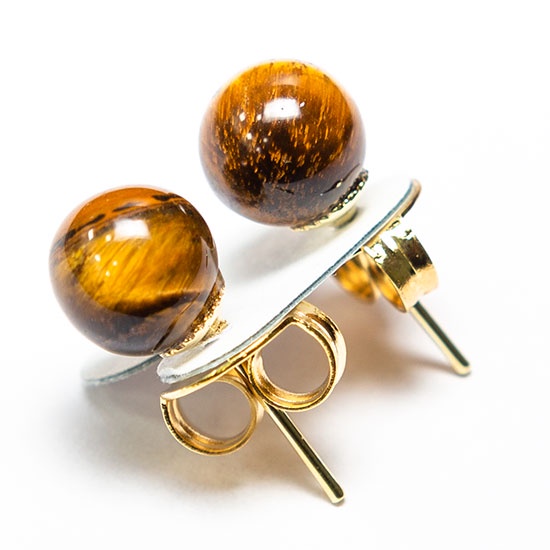 Brinco Bolinha Pedra Olho de Tigre Pino Tarracha Dourado em Oferta na Shopee
