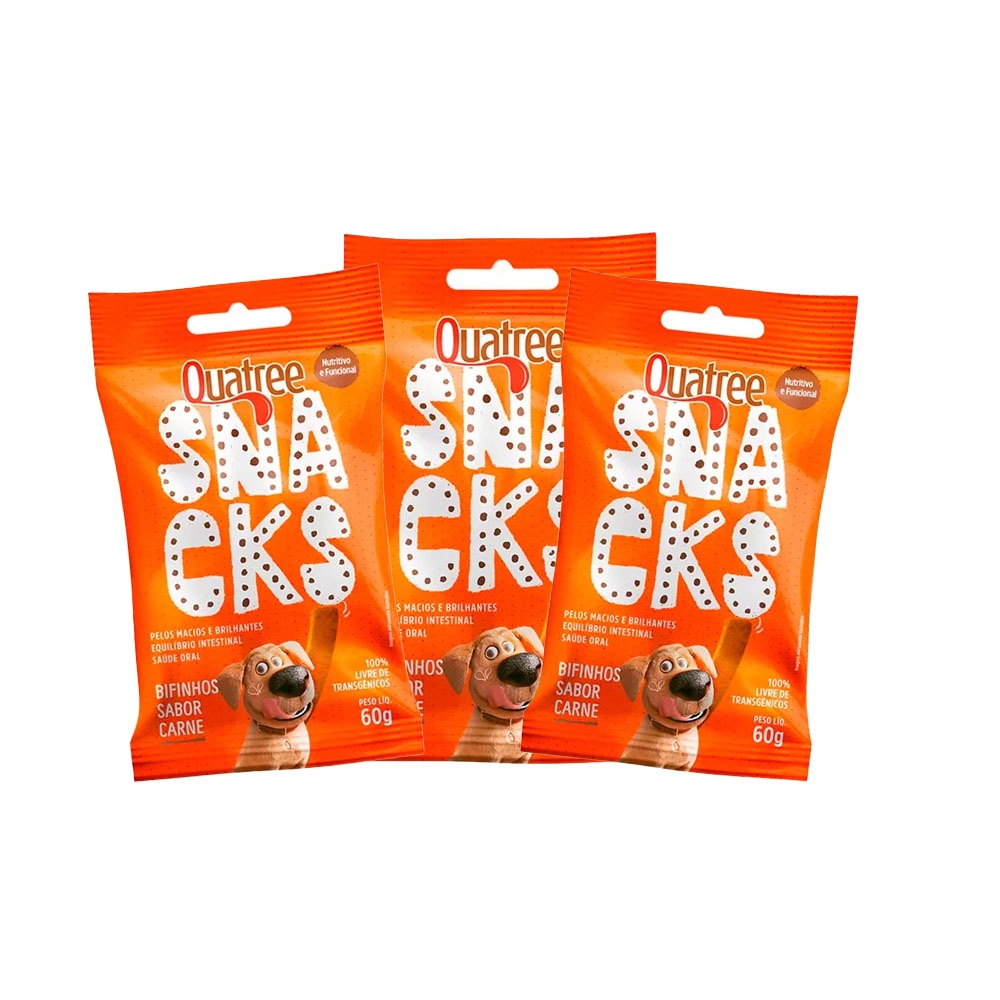 KIT 3 Snack Quatree Bifinho Para Cães Sabor Carne - 60g
