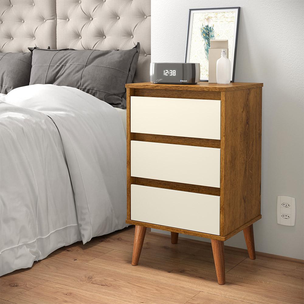 Mesa de Cabeceira Quarto Retro Wood 3 Gavetas em Oferta na Shopee