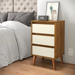 Mesa de Cabeceira Quarto Retro Wood 3 Gavetas