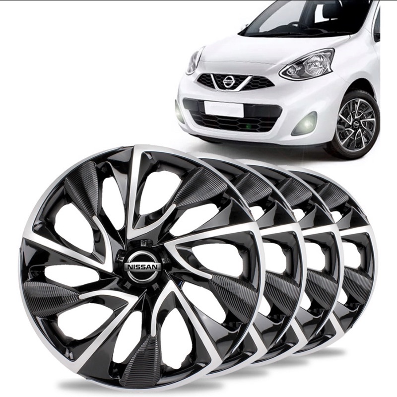 Jogo 4 Calotas Ds4 Aro 13 Black Silver Nissan March Versa