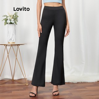 Lovito Calça Flare Casual Lisa Básica L07004 (Preto)