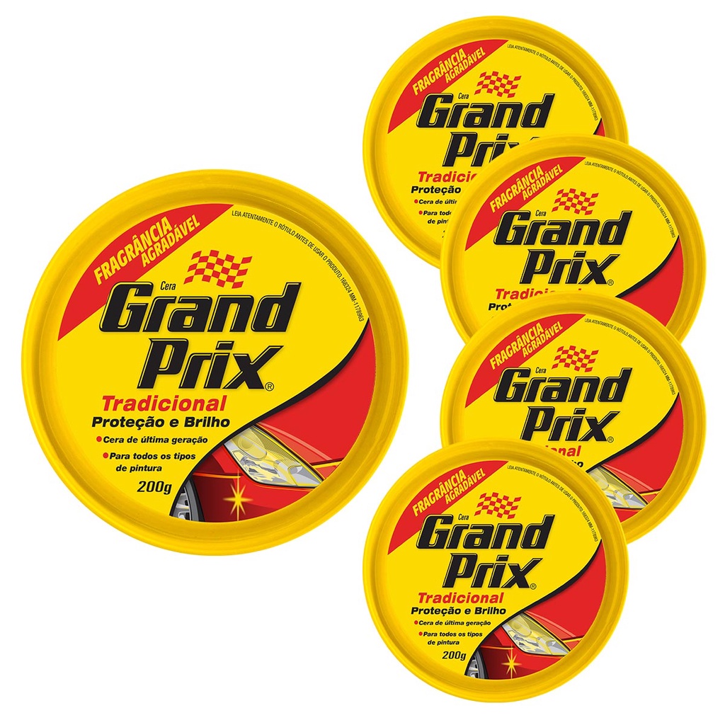 Cera em Pasta Tradicional Lata 200g Grand Prix 5 unidades - Cera Automotiva Carro em Pasta Auto Brilho e Proteção UV
