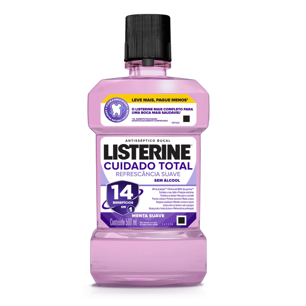 Listerine Cuidado Total 14 Benefícios Em 1 Enxaguante Bucal Sem Álcool, 500Ml