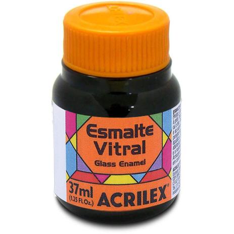 Tinta Esmalte Vitral Preto 520 -  37ml Acrilex - Acabamento Brilhante e Opaco - Para Vidro, Cerâmica, Porcelana, Metal,