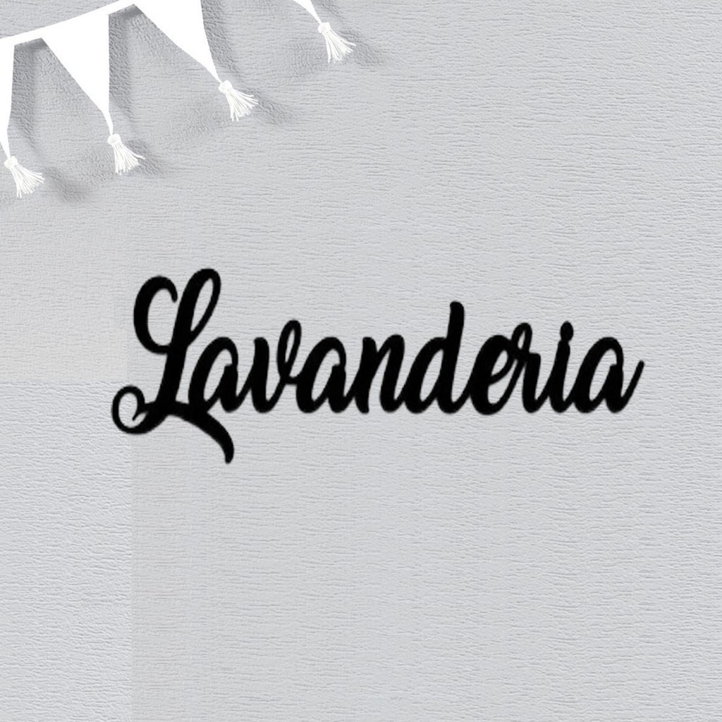 Escultura para Lavanderia Letras Mdf Aplique De Parede Decorativo Enfeite Lettering Preto